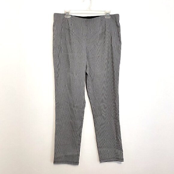 CALVIN KLEIN White Black Houndstooth Pull On Elastic Cropped ? Tapered Leg Pants - Picture 2 of 14
